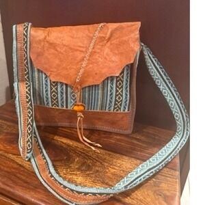 Handmade Nepal Leather Brown Crossbody Bag Boho Festival Hippie Tribal Western